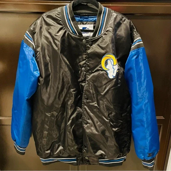 STARTER Los Angeles Rams Black and Blue Varsity satin Jacket - Picture 2 of 4